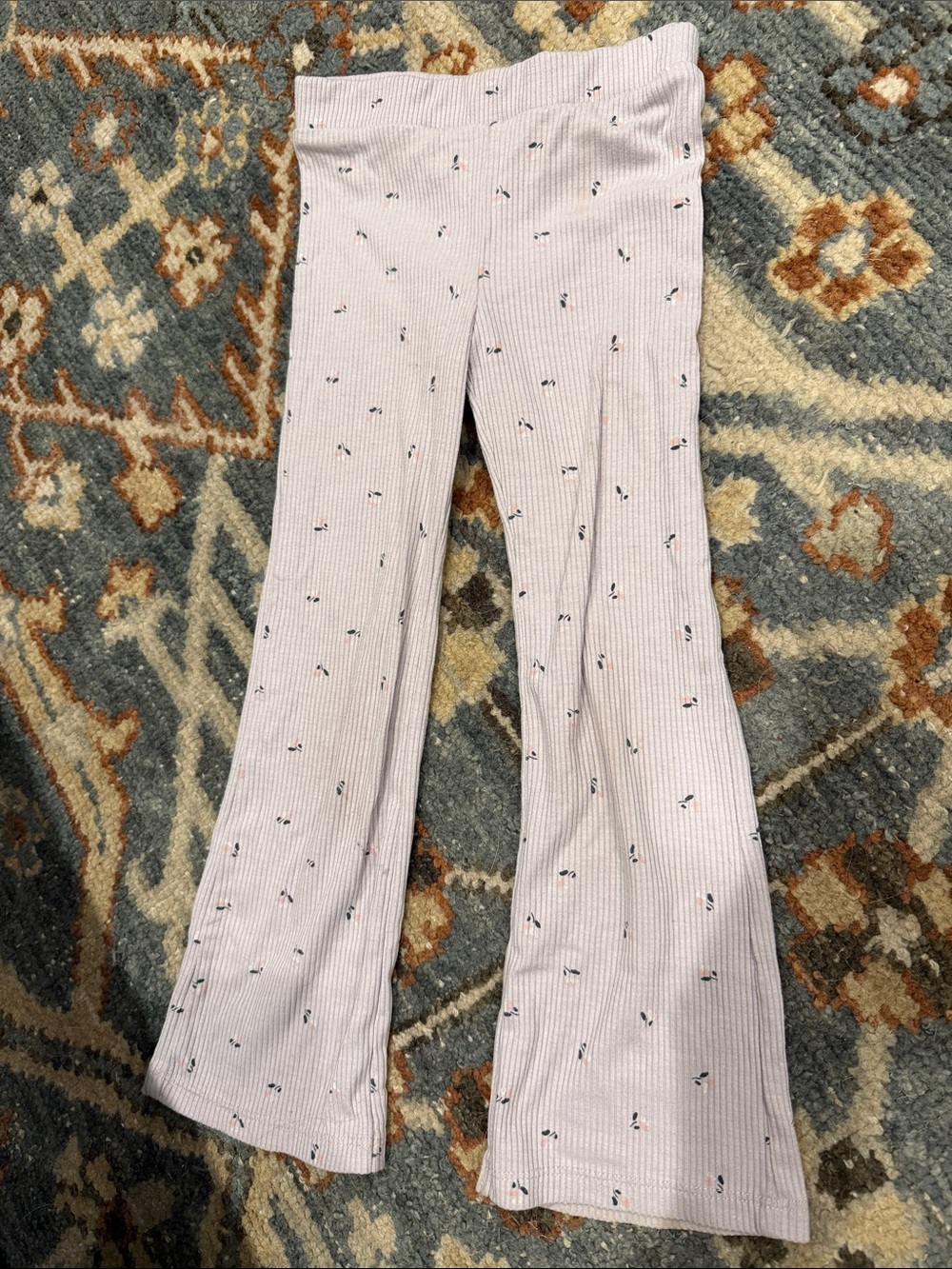 H&M Light Pink Ribbed Flared Leggings with Tiny Floral Dots